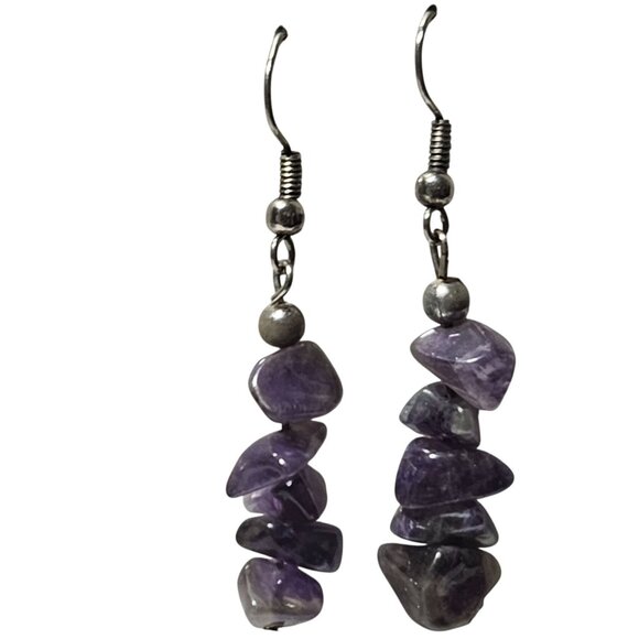 Amethyst Chip Bead Dangle Earrings Protection Health Love Purple Jewelry Women - Picture 1 of 4